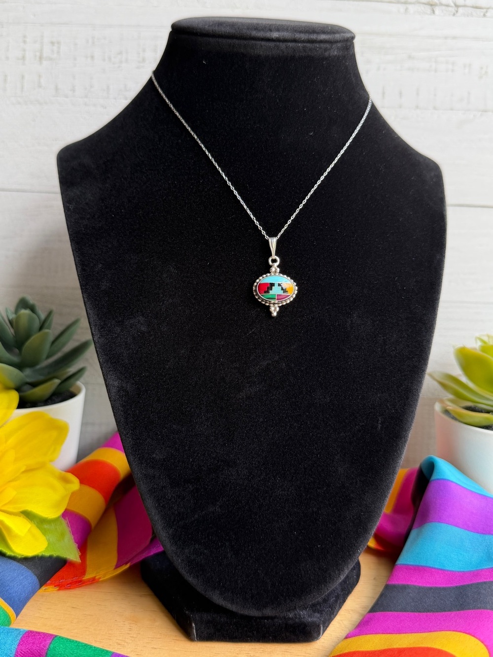 Five Star 925 Sterling Silver Turquoise Inlay Pendant Necklace Southwestern 18” - Picture 8 of 11
